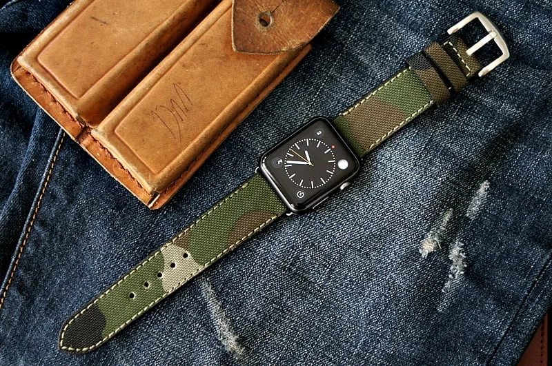 Camouflage handgefertigt Leder Uhrenarmband incl. Lugs Adapter für Apple Watch (oder Apple Watch Sport) 42mm oder 38mm
